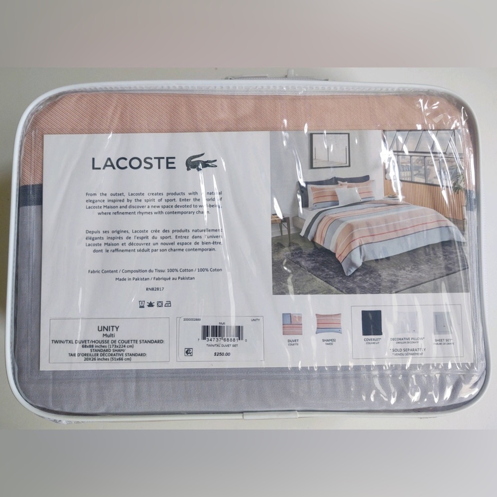 🎁Lacoste Twin/TXL Duvet Set - Unity Multi